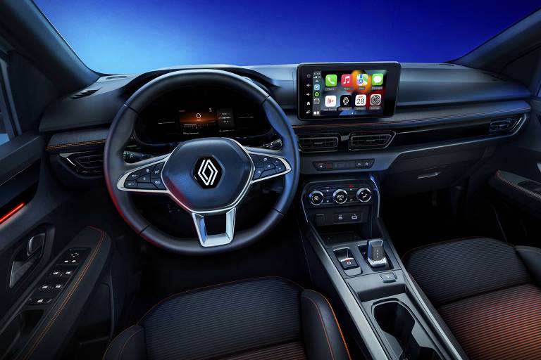 Interior do novo Renault Kardian mostrando volante e central multimídia