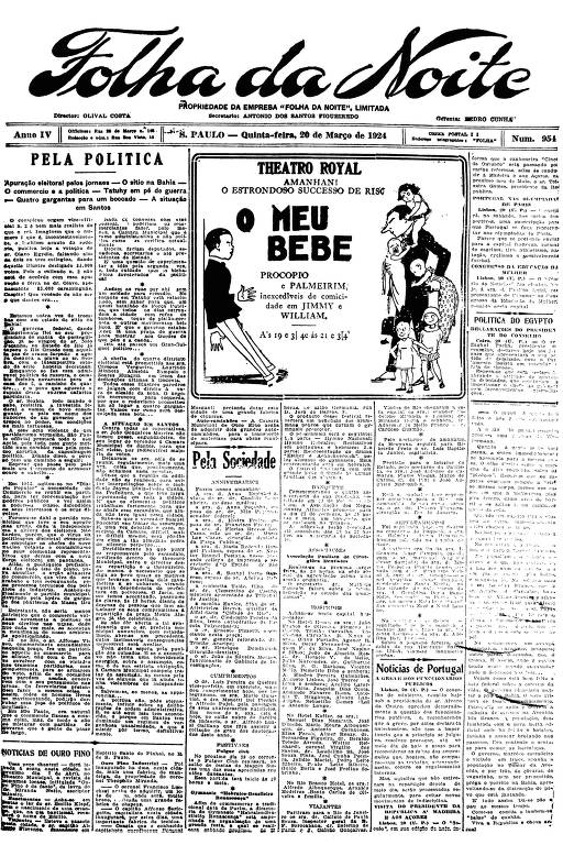 Primeira Página da Folha da Noite de 20 de março de 1924