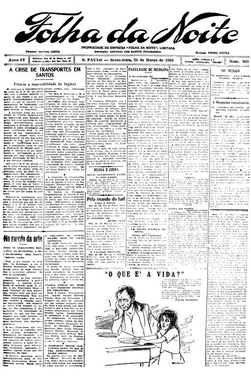 Primeira Página da Folha da Noite de 21 de março de 1924