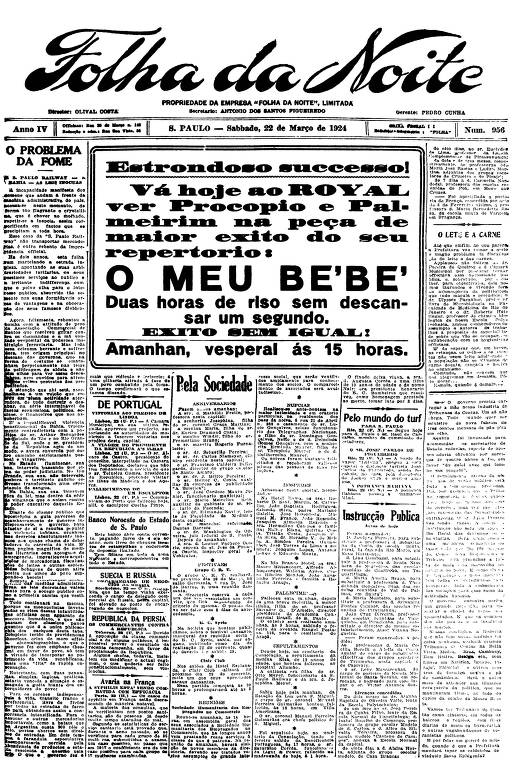 Primeira Página da Folha da Noite de 22 de março de 1924