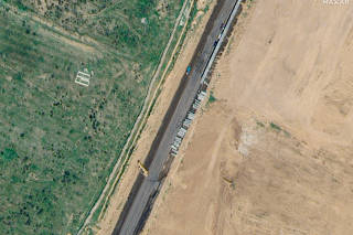 A satellite image shows the construction of a wall along the Egypt-Gaza border near Rafah