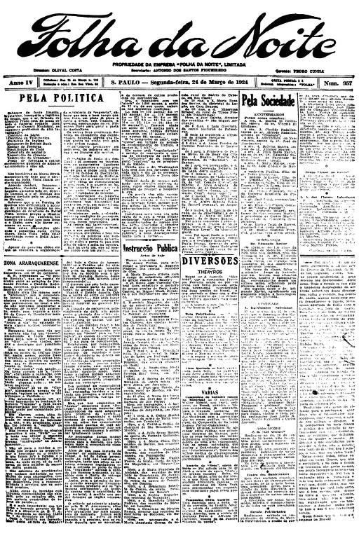 Primeira Página da Folha da Noite de 24 de março de 1924