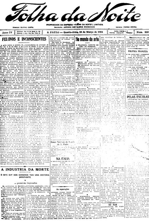 Primeira Página da Folha da Noite de 26 de março de 1924