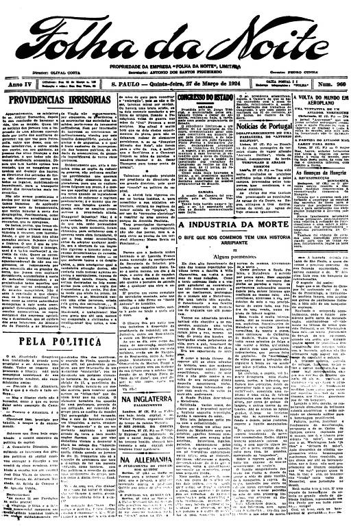 Primeira Página da Folha da Noite de 27 de março de 1924