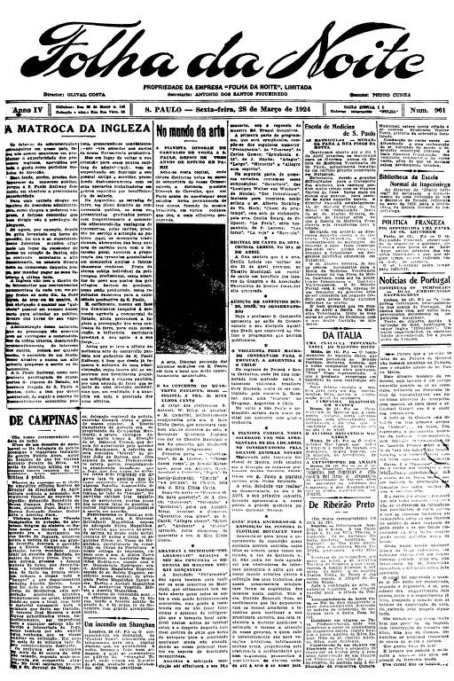 Primeira Página da Folha da Noite de 28 de março de 1924