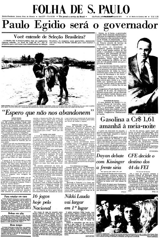 Primeira Página da Folha de 30 de março de 1974