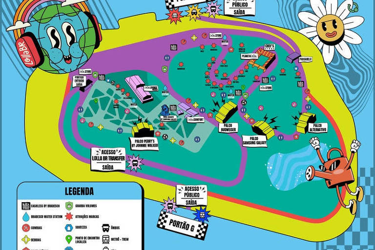 Mapa da 11ª edição do Lollapalooza, no Autódromo de Interlagos