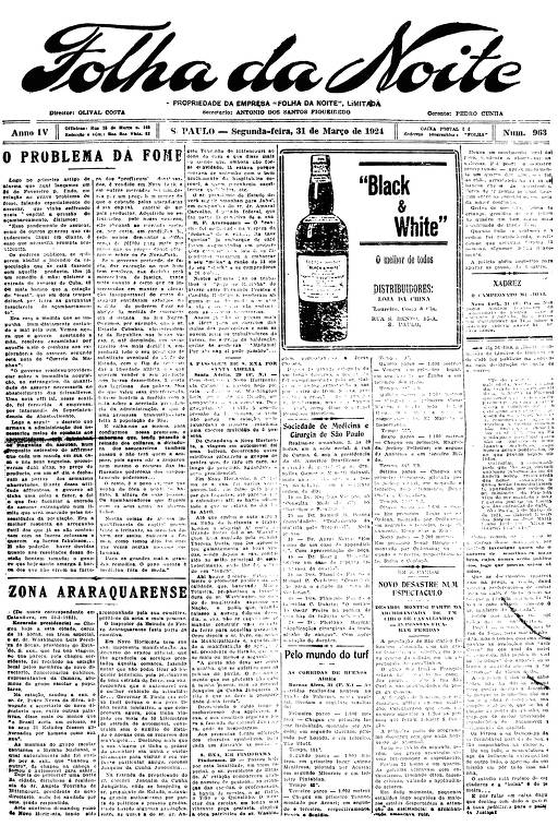 Primeira Página da Folha da Noite de 31 de março de 1924