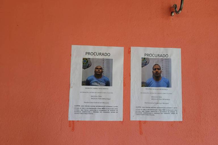 Equipes de busca espalham cartazes de fugitivos em comércio local até o Ceará