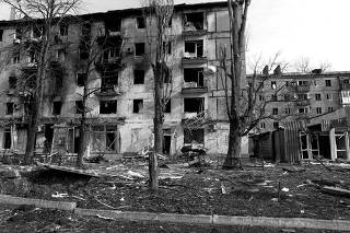 FILE PHOTO: View shows residential buildings heavily damaged by permanent Russian military strikes in the front line town of Avdiivka