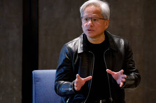 NVIDIA?s CEO Jensen Huang attends a media roundtable meeting in Singapore