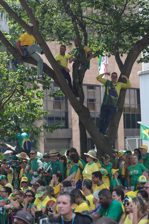 Apoiadores de Jair Bolsonaro (PL) durante manifestação convocada neste domingo (25) na avenida Paulista, em São Paulo.