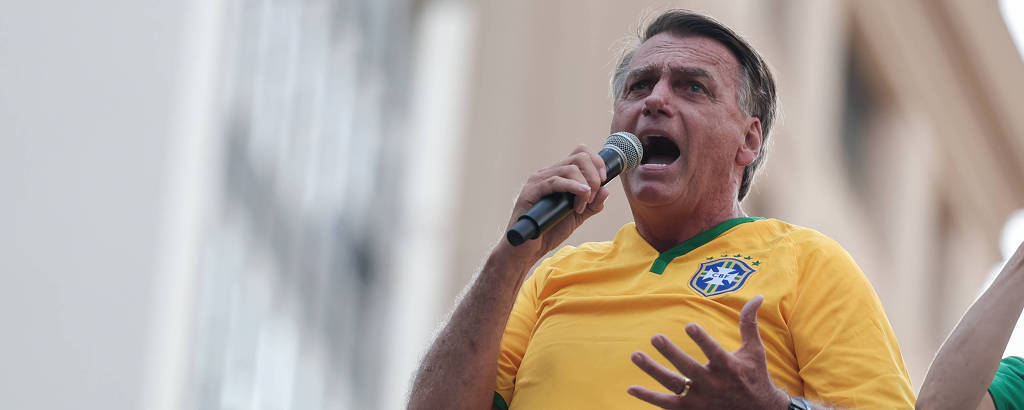 O ex-presidente Jair Bolsonaro (PL) em manifestação de apoio a ele na avenida Paulista
