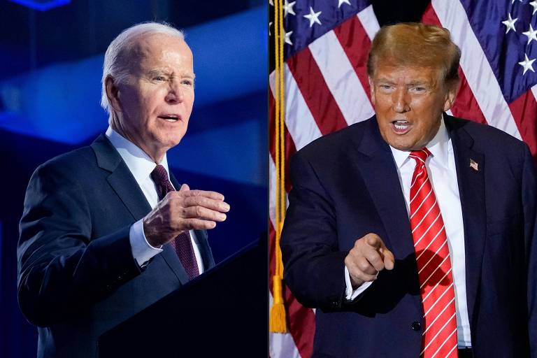 O presidente do Estados Unidos, Joe Biden, e o ex-presidente Donald Trump em eventos de campanha