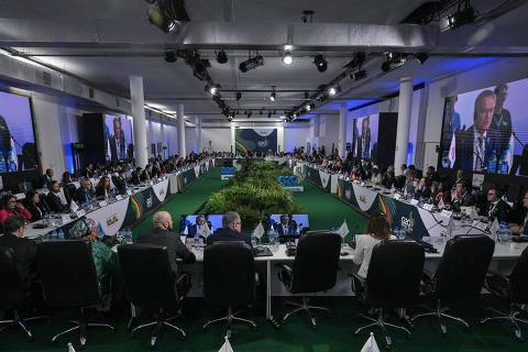 General view of the G20 finance ministers meeting in Sao Paulo, Brazil on February 29, 2024. (Photo by Nelson ALMEIDA / AFP)