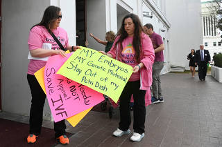 Supporters of legislation safeguarding IVF treatments hold a rally at the Alabama State House