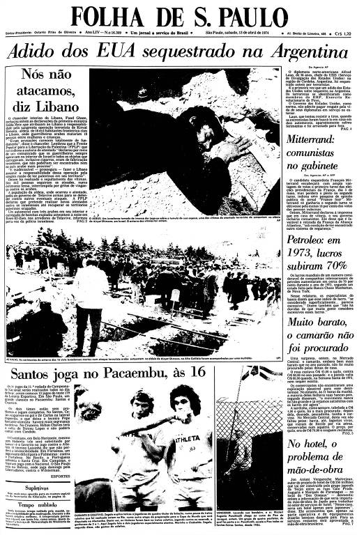 Primeira Página da Folha de 13 abril de 1974
