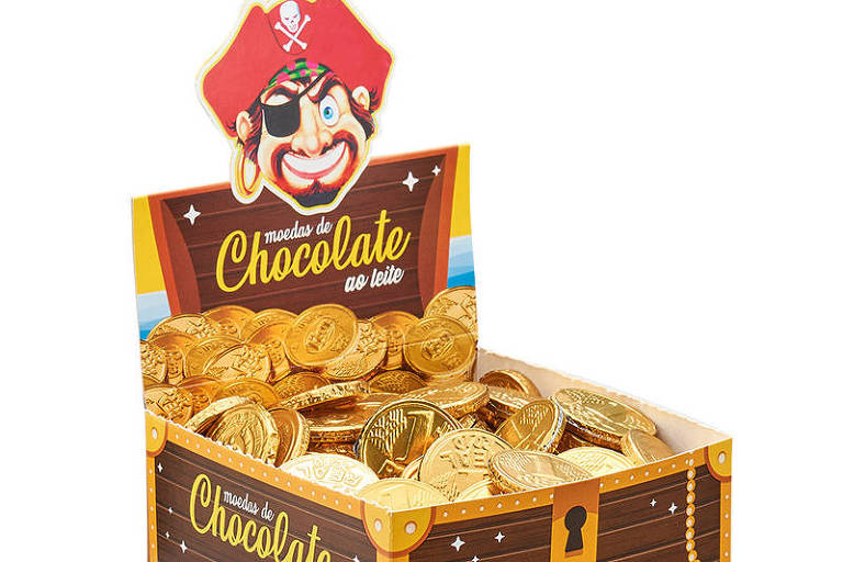 Imagem de moedas de chocolate da Pan, em embalagens douradas