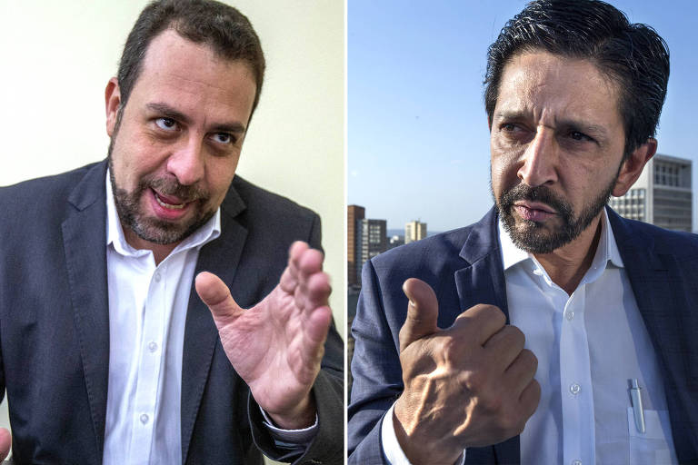 Os candidatos a prefeito líderes da pesquisa do Datafolha, Guilherme Boulos (esq.) e Ricardo Nunes