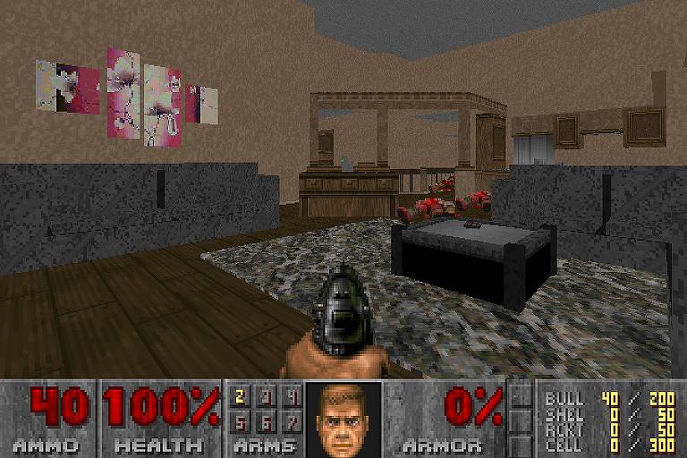 Cena do jogo 'MyHouse.wad', mod de 'Doom 2'
