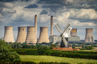 West Burton Power Station and North Leverton Windmill, United Kingdom.