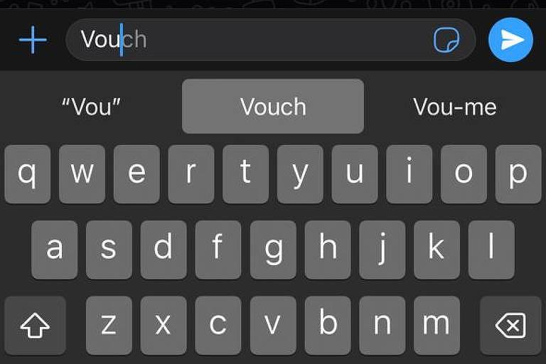 Teste de teclado de iPhone, que troca "vou" por "vouch