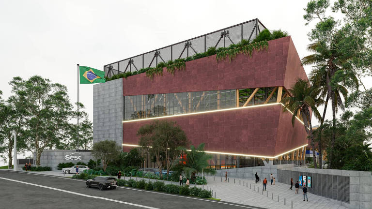 Projeto do escritório de arquitetura Levisky para a entrada da nova unidade do Sesc, em São Miguel Paulista, na zona leste de São Paulo