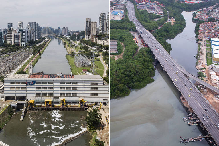 Montagem com duas fotos aéreas de rios