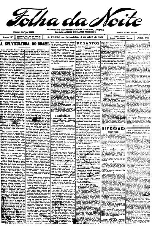 Primeira Página da Folha da Noite de 3 abril de 1924