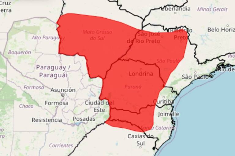 Mancha vermelha no Sul, em São Paulo e em Mato Grosso do Sul