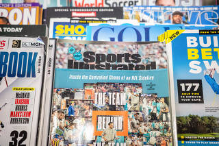 A Sports Illustrated magazine displayed on a rack at a Barnes & Noble store in Manhattan, on Nov. 28, 2023. (John Taggart/The New York Times)