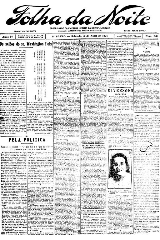 Primeira Página da Folha da Noite de 5 de abril de 1924
