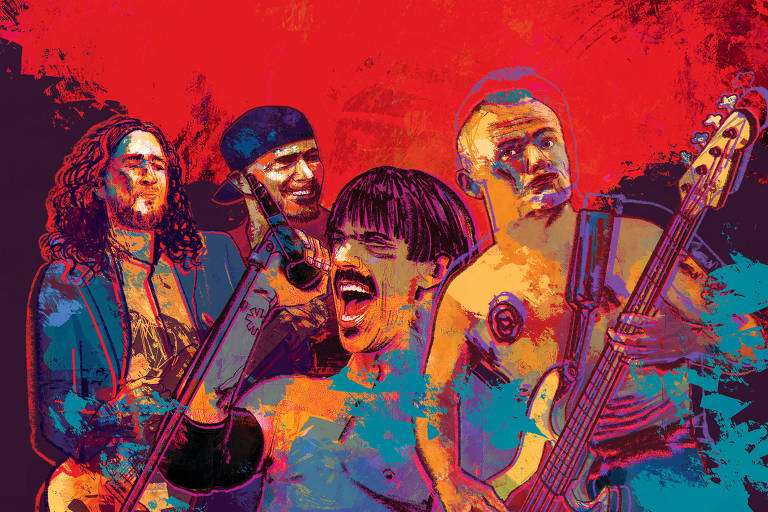 Ilustração de Weberson Santiago para o último volume da Coleção Folha Rock Stars, sobre a banda Red Hot Chili Peppers
