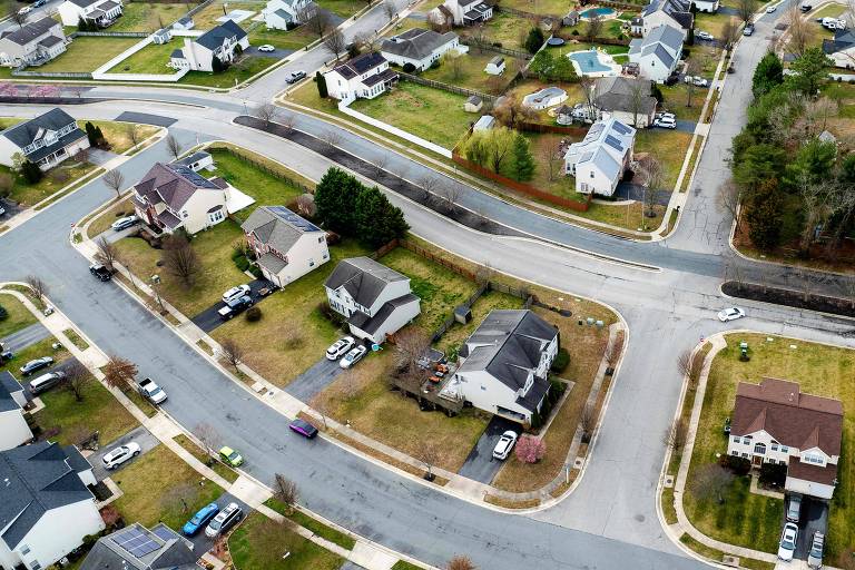 Visão aérea de várias casas em Maryland, nos Estados Unidos