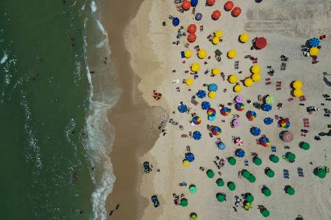 Aerial view of the Ipanema beach in Rio de Janeiro, Brazil on November 10, 2023. (Photo by MAURO PIMENTEL / AFP)