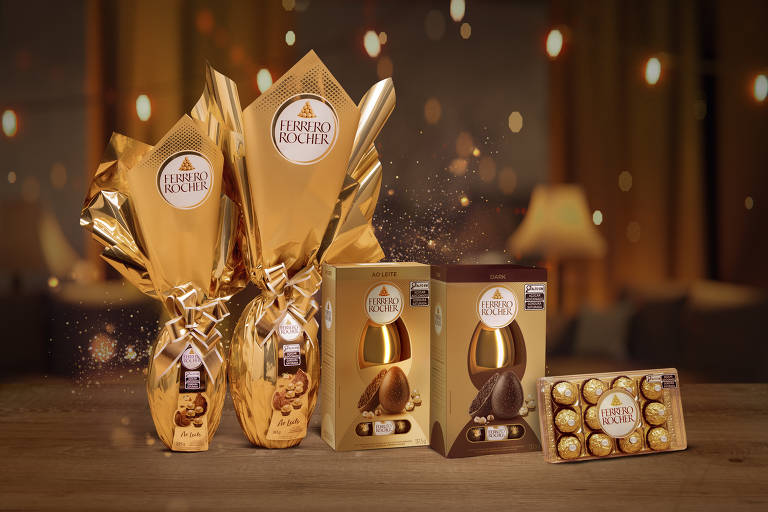 Linha de ovos da Ferrero Rocher para a Páscoa deste ano, com a inclusão do ovo em caixa