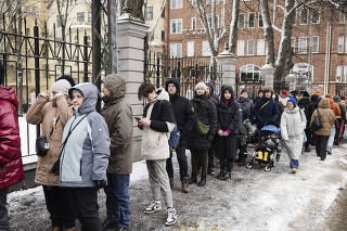 Voters queue outside the Russian Embassy in Helsinki