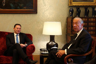 Portugal President Marcelo Rebelo de Sousa receives Social Democratic Party (PSD) and Democratic Alliance (AD) leader Luis Montenegro in Belem Palace