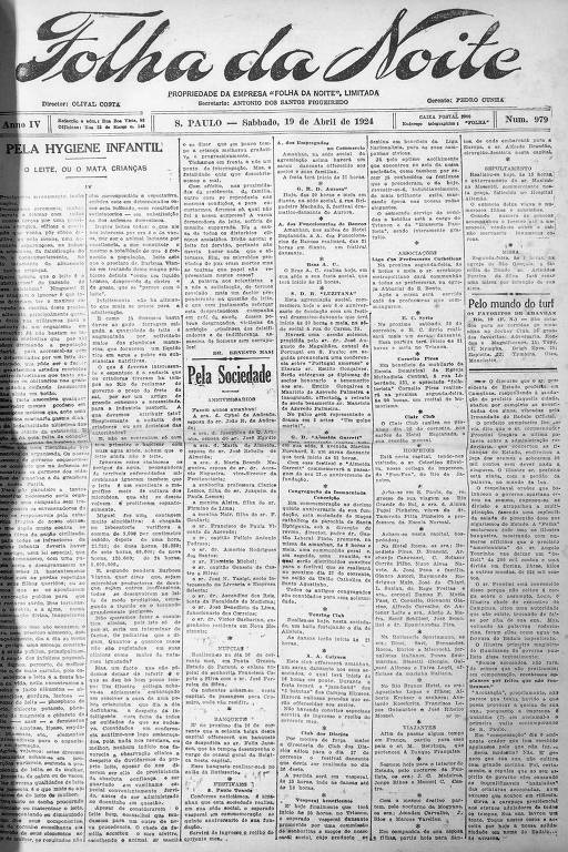Primeira Página da Folha da Noite de 19 de abril de 1924