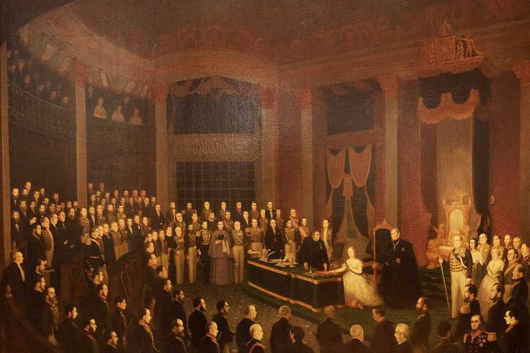 Foto de juramento constitucional da princesa Isabel, que tinha direito a um assento vitalício no Senado, que completa 200 anos nesta segunda-feira