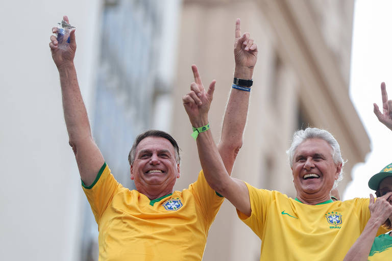 Bolsonaro e Caiado em ato na Paulista em fevereiro deste ano