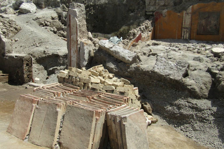 Antigo local de construção identificado no sítio de Pompeia, na Itália