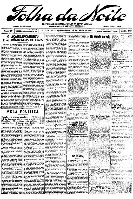 Primeira Página da Folha da Noite de 23 de abril de 1924