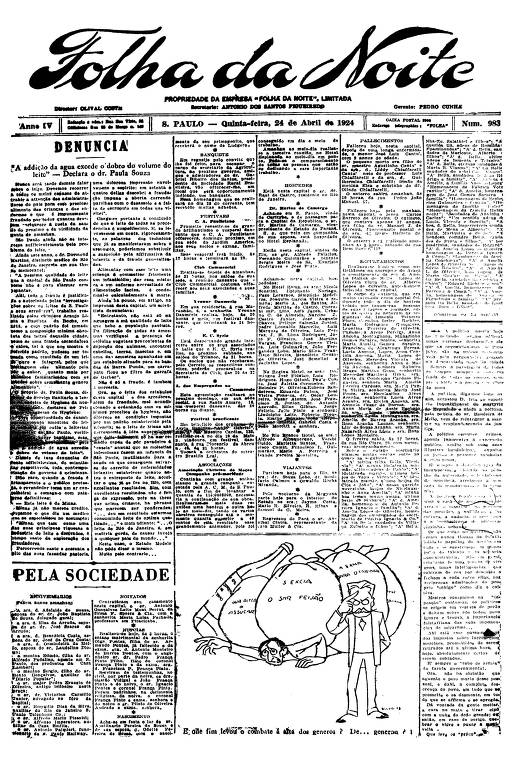 Primeira Página da Folha da Noite de 24 de abril de 1924