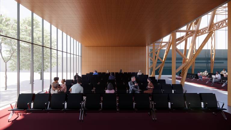 Estrutura para espera pela abertura do portão de embarque