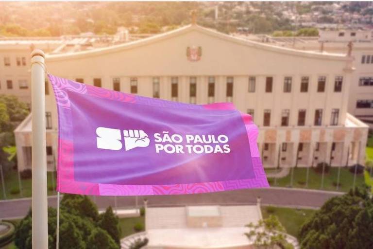 Bandeira de movimento em defesa das mulheres lançado pelo governador Tarcísio de Freitas