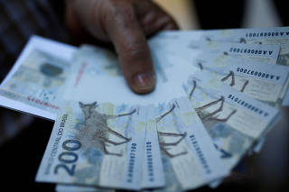 FILE PHOTO: 200 reais notes are seen in Brasilia