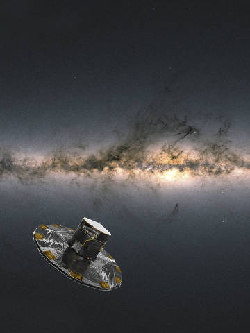 In an image from the European Space Agency, an artist's impression of the Gaia spacecraft. The spacecraft has improved scientists ability to track the movements of stars just beyond the solar system since its launch in 2013. (European Space Agency via The New York Times) -- NO SALES; FOR EDITORIAL USE ONLY WITH NYT STORY MARCH 25, 2024 BY DENNIS OVERBYE FOR MARCH 25, 2024. ALL OTHER USE PROHIBITED. -- ORG XMIT: XNYT0616