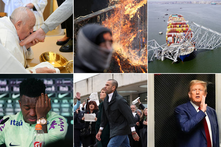 O mundo em 15 fotos; Daniel Alves, seleção brasileira, Papa Francisco, navio de carga colide em Baltimore