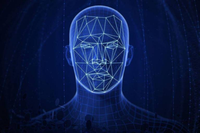 Ilustração digital de um rosto humano com linhas sugerindo a busca por simetria
